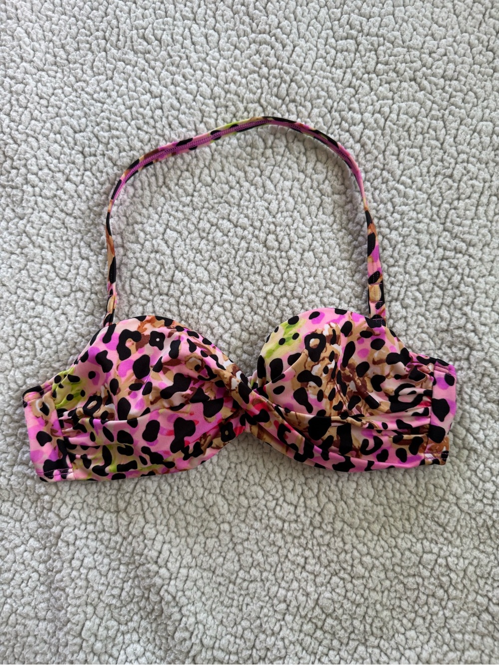 Victoria's Secret Pink Leopard Print Bikini Top with Neon Accents